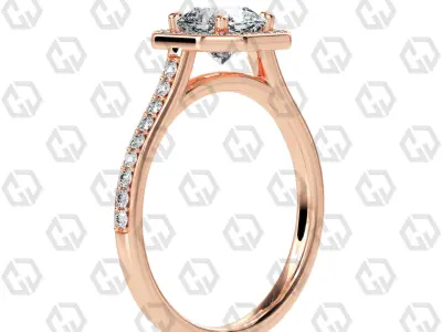 Ring 200 Radiant Shape Cathedral Halo pave set with Gems 3D print model