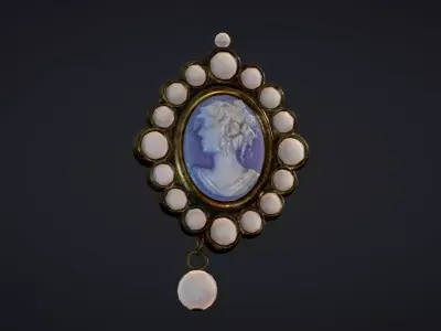 Cameo Brooch with Pearl Trim Low-poly 3D model