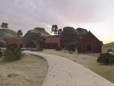 Coastal Village At Dusk 3D model