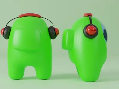 Among Us Light Green with Headphone 3D model