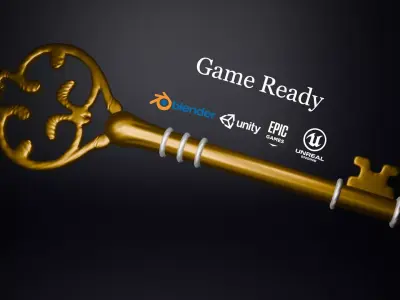 Golden Ornate Fantasy Key Game Ready  Low-poly 3D model