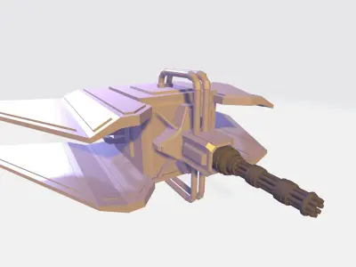 Cube spaceship with minigun  Low-poly 3D model