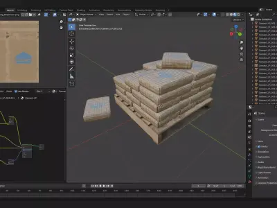 Cement Bag bulk stack for construction on pallets Low-poly 3D model