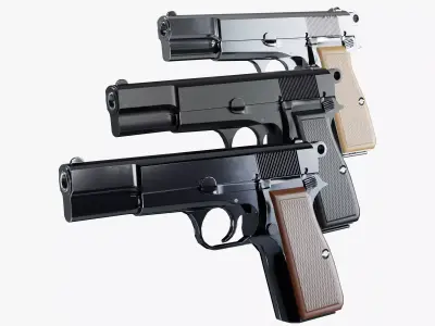 Hi-Power Pistol - Rigged Low-poly 3D model