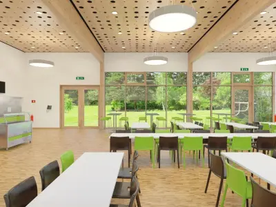 Furnished Cafeteria Interior with Kitchen V4 3D model