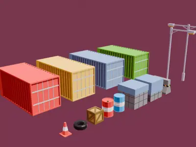 Low Poly Industrial Props Asset Pack Low-poly 3D model
