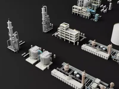 Modular Chemical Plant Equipment Pack Low-poly 3D model