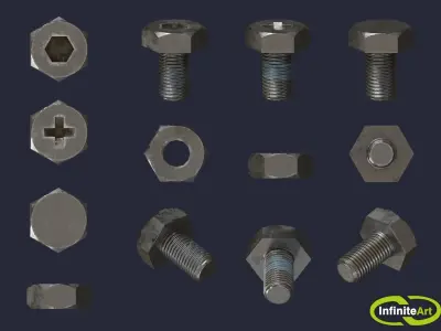 Bolts and Nuts Low-poly 3D model