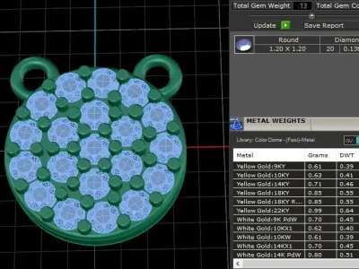 Round Stud Cluster Diamond Pendant 3D print model