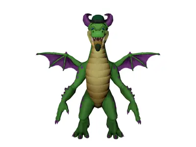 Green   Fantasy Dragon 3D Model with Hat Low-poly 3D model