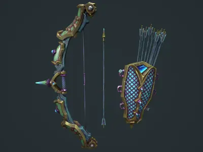 Knight bow quiver arrow Low-poly 3D model