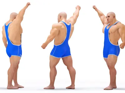 Athletic Male Victory Pose in Asics Blue Singlet 3D model