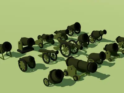 Low Poly Cannons Pack Low-poly 3D model