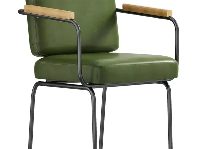 Industrial Vintage Green Faux Leather Dining Chair by Homary 3D model