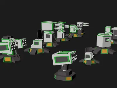 Turret Weapon Pack - 12 Guns Low-poly 3D model