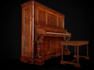 Victorian Upright Piano Set 1897 Low-poly 3D model
