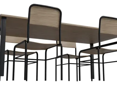 Military dining hall table and chair Low-poly 3D model