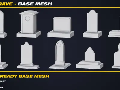 30 Grave Base Mesh - VOL 04 - Game Ready  Low-poly 3D model
