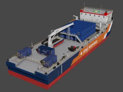 Oil spill response barge 3d model Low-poly 3D model