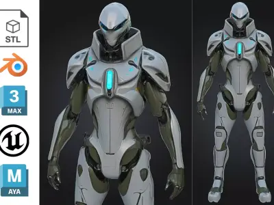 Futuristic Elite Android Low-poly 3D model