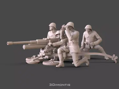 Dutch Soldiers WW2 Artillery Crew and Bohler  anti tank gun  3D print model
