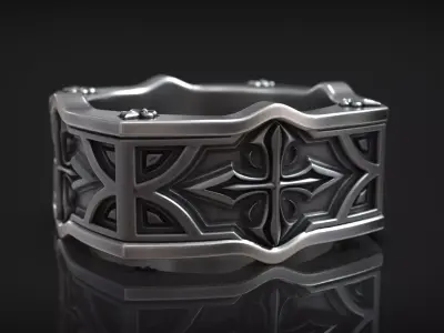 Gothic Cross Pattern Medieval Heraldic Lily Band 3D print model