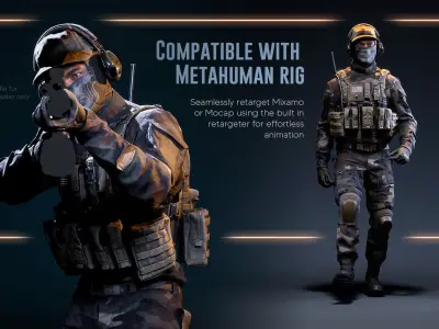 Rigged Combat-Ready Metahuman Soldier Character - 5 Colors Low-poly 3D model