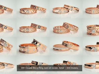 300 Couple Band Ring 3dm stl render detail Part-1 3D Model Pack