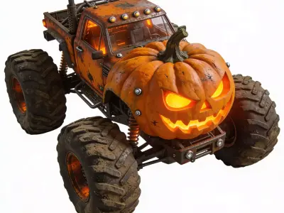 Realistic Halloween Pumpkin Monster Truck 3d model Low-poly 3D model