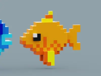 Voxel Fish Pack Low-poly 3D model