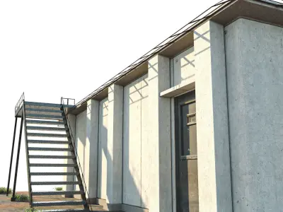 Helipad building with stairs and ladder Low-poly 3D model