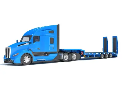 Truck with Platform Trailer 3D model get