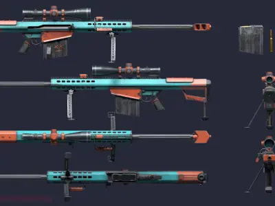 Sniper Rifle Low-poly 3D model 9