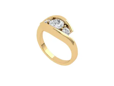  3 Stone Art Deco Ring 3D print model