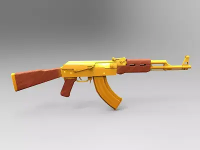 AK 47 Gold Low Poly Mobile Game Ready model Low-poly 3D model