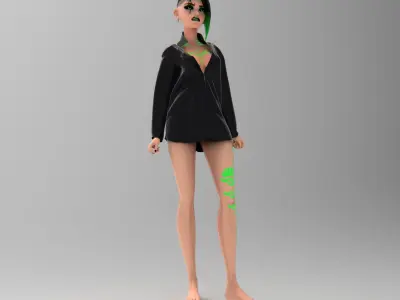 Green Sci-fi Girl Low-poly 3D model