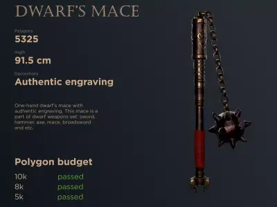 Dwarf mace Low-poly 3D model
