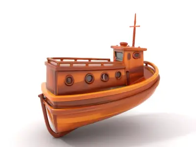 Wooden Tugboat Model Pack for Rendering and Games Low-poly 3D model