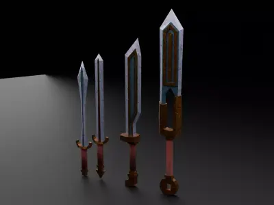 4 Stylized low-poly Ice Swords Game-ready Low-poly 3D model