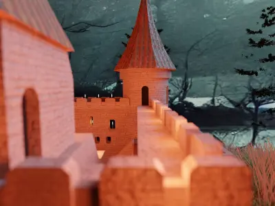 3D Low Poly Medieval Castle Scene Low-poly 3D model