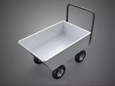 FOUR WHEEL PUSH CART STEEL TUB GARDEN WAGON TROLLEY WHEELBARROW 3D model
