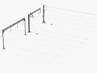 Railway Catenary Support Poles with Wires Set MidPoly 3D model