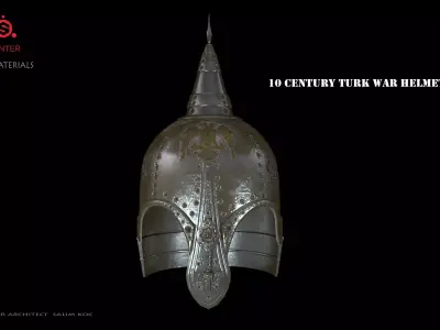  10 century Turkish war helmet design Low-poly 3D model