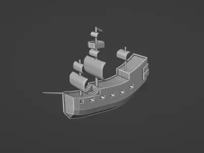 no texture 3D pirate ship model Low-poly 3D model