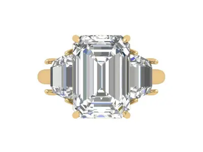 Emerald 3 Stone Art Deco Ring 3D print model 6
