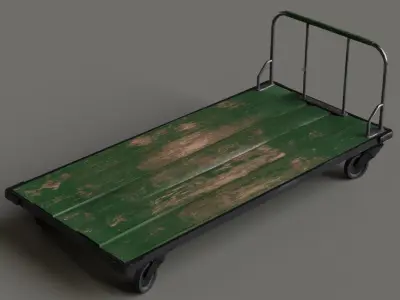 Wooden Trolley Low-poly 3D model