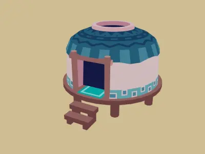 Low-poly yurt - 2 versions with extra  Low-poly 3D model
