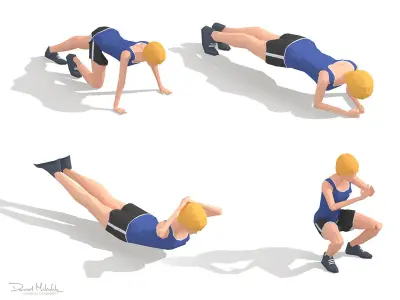 Exercise Animations Bundle Woman Low-poly 3D model
