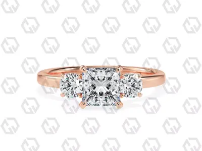 Ring 108 Princess Shape 3 stone ring with round 3D print model