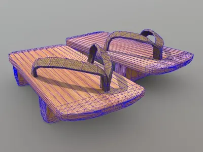Geta 1 two wooden sandals Low-poly 3D model